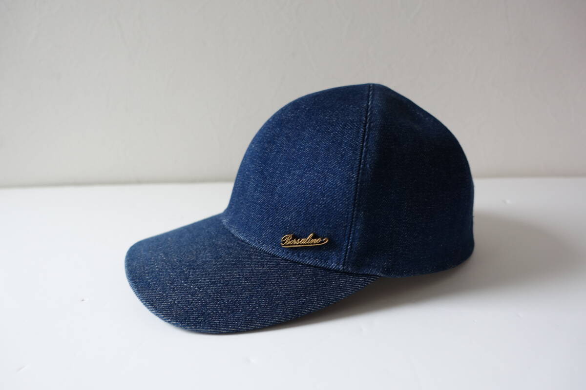 美品 Borsalino ボルサリーノ デニムキャップ 帽子 size56　インディゴブルー系 イタリア製 