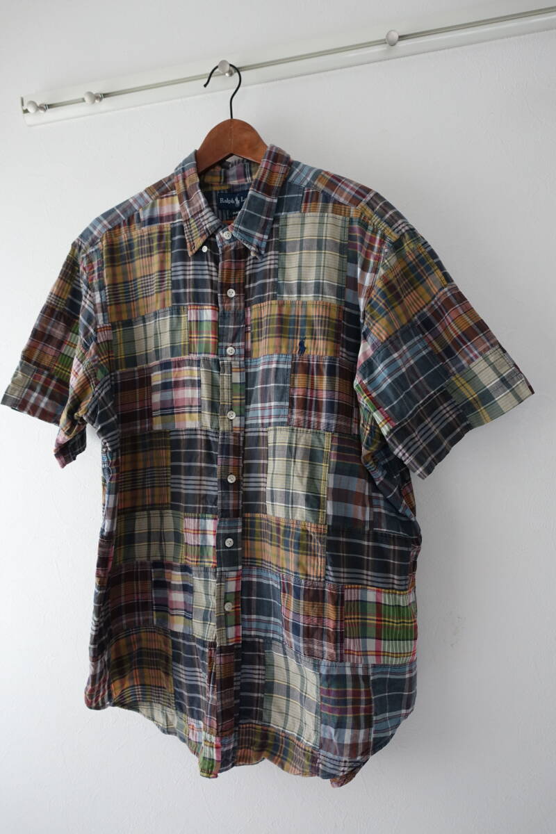 ラルフローレン パッチワーク チェック ボタンダウン シャツ s/s 半袖 インド綿 　4Lサイズ　クラシックフィット