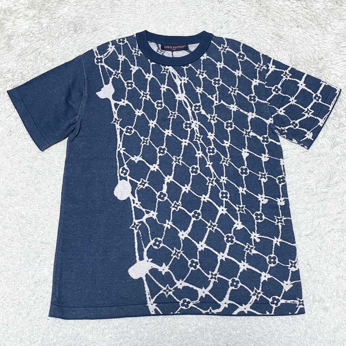美品 LOUIS VUITTON ルイヴィトン 24AW モノグラム フィッシュネット コットン ニット Tシャツ 半袖 トップス RM242MM メンズ M 完売品