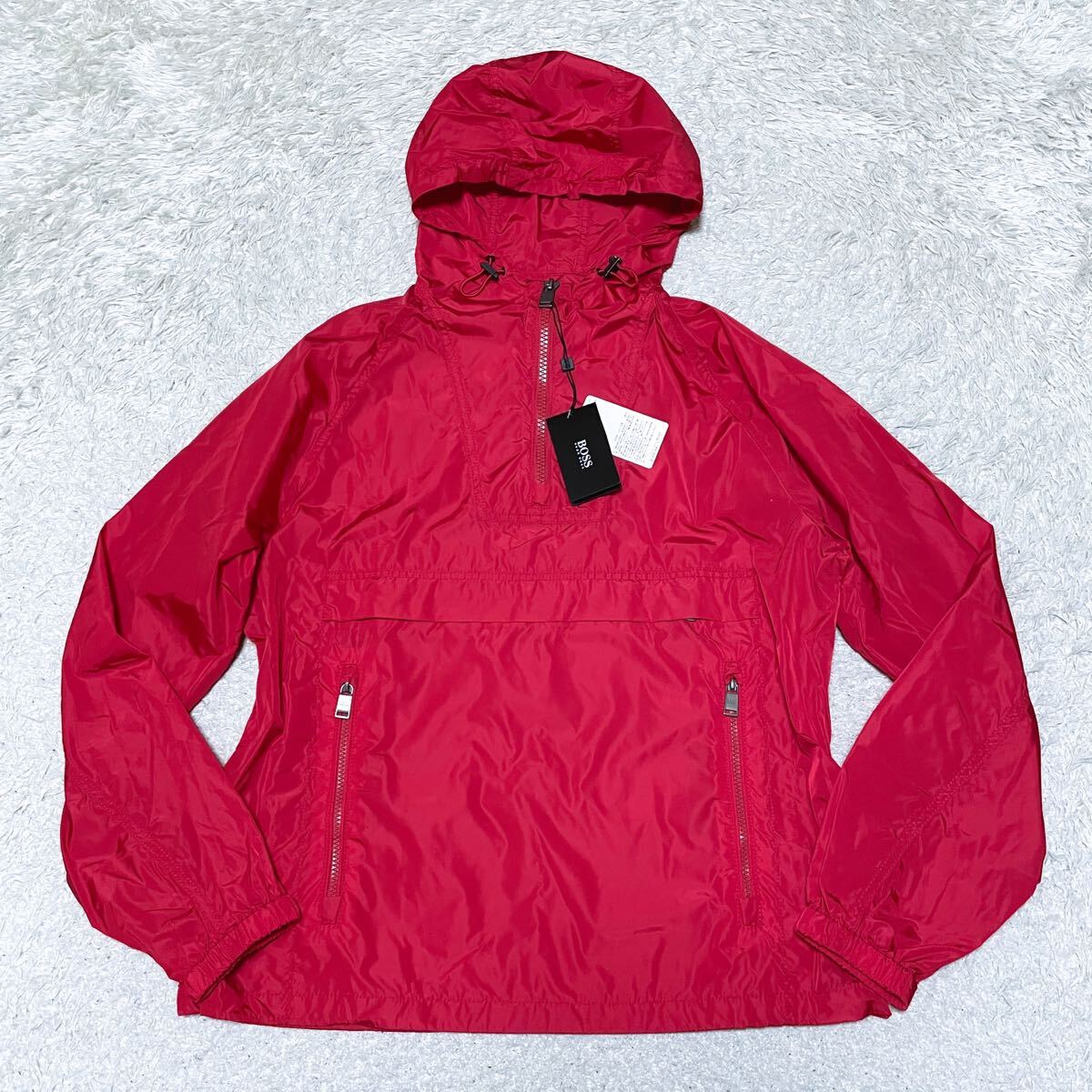 《新品！タグ付》HUGO BOSS ヒューゴボス Carboun1 ナイロン アノラックパーカー プルオーバー ジャケット 撥水 レッド メンズ 48 L相当