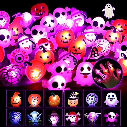 LIHAO 光る指輪 ハロウィン おもちゃ【50個入】 全12種 ランダム販売 お祭り 景品 縁日グッズ 飾り ライブ用 キラキラ