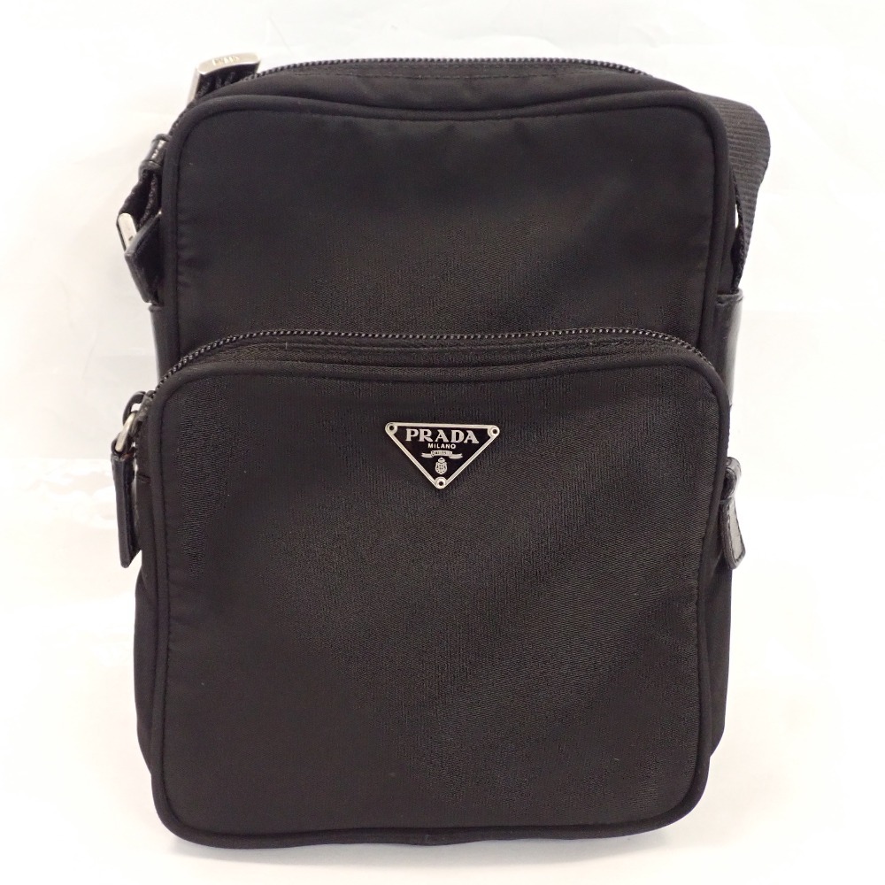 Th1010781 プラダ ショルダーバッグ トライアングルロゴ ナイロン サフィアーノ ブラック PRADA 難あり/中古