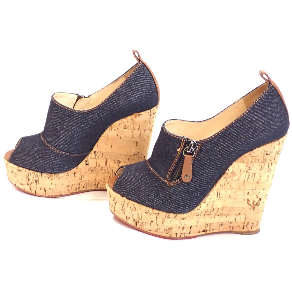 Th994052 クリスチャンルブタン 靴 サンダル ウェッジヒール デニム ネイビー系 #36 約23cm レディース Christian Louboutin 中古