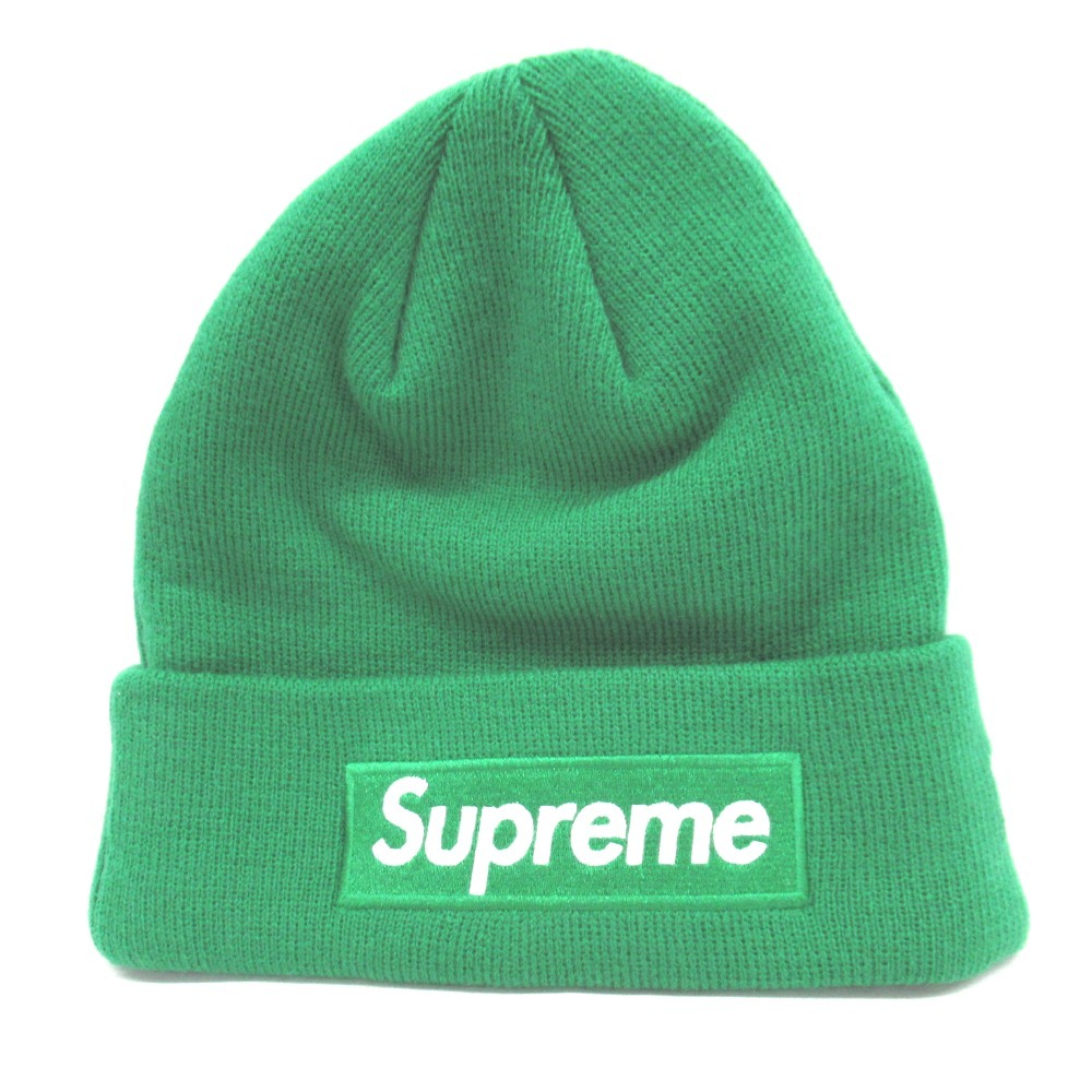KR87802 シュプリーム ニットキャップ グリーン系 フリーサイズ ニューエラ ボックス ロゴ ビーニー メンズ Supreme 中古