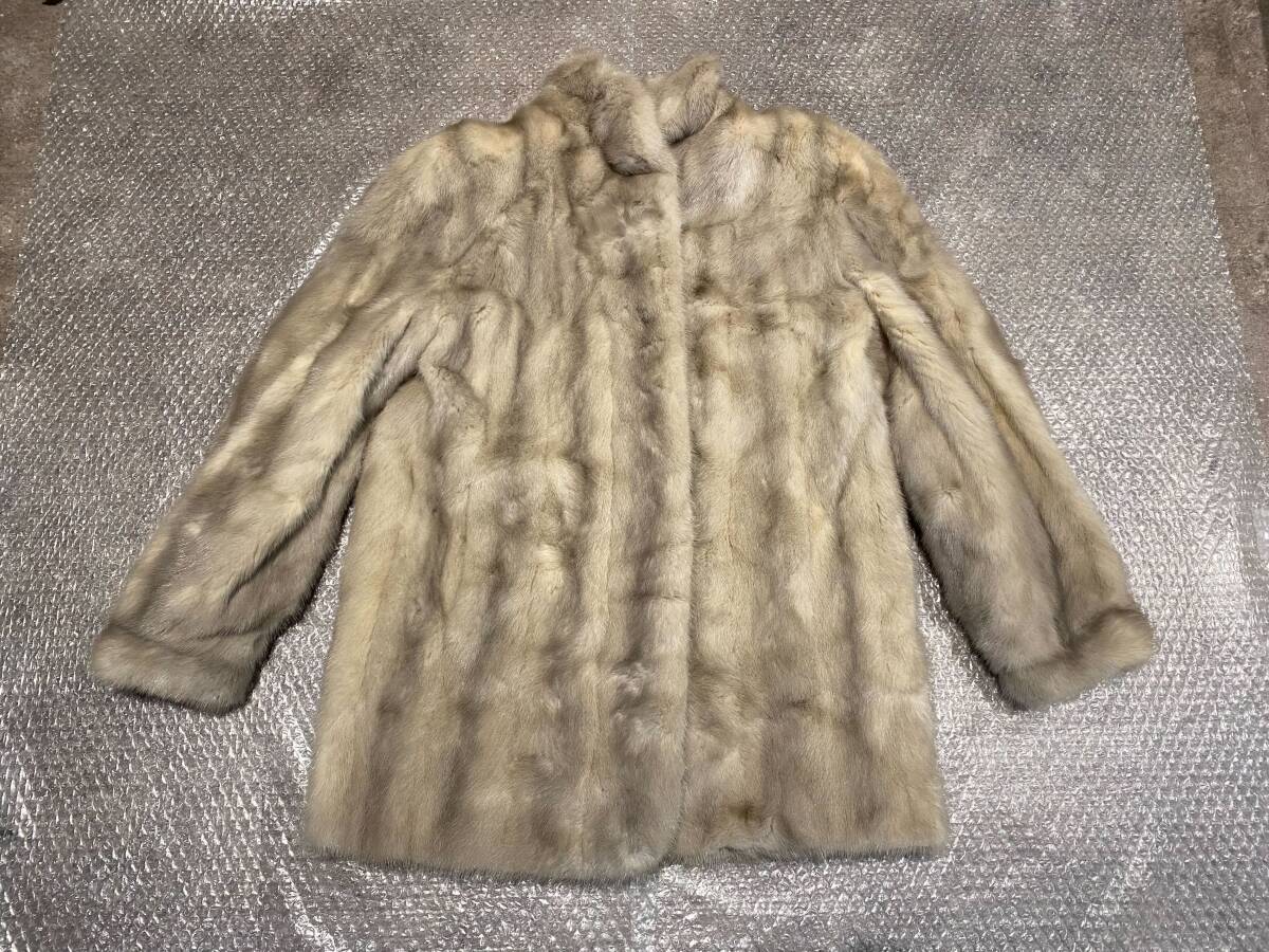 A-18-2①【鴇】☆1円スタート☆ ミンク? OSFUR ベージュ 毛皮 ファー コート アウター 着丈68cm 11号
