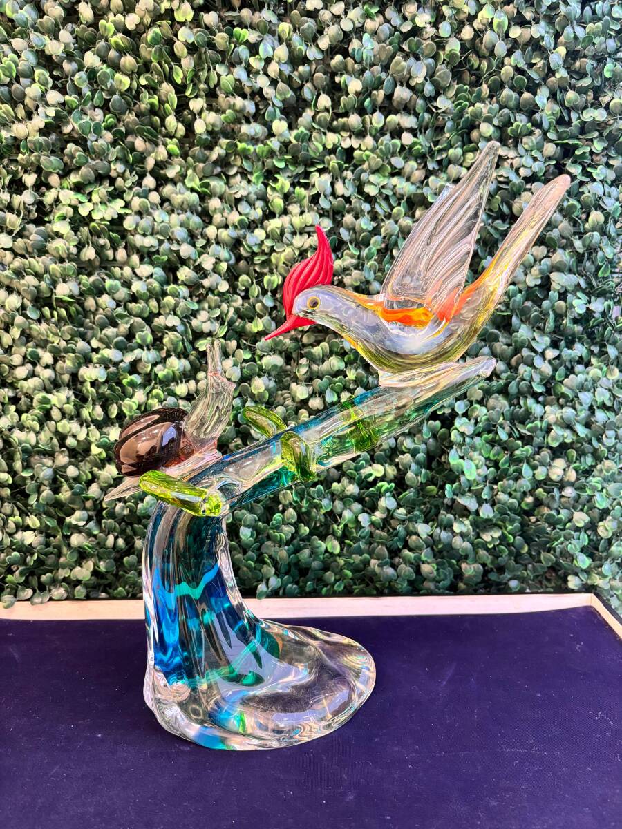 S-19-187【八】☆1円スタート☆マルティガラス 鳥 カタツムリ 置物 オブジェ インテリア ガラス細工 箱付き