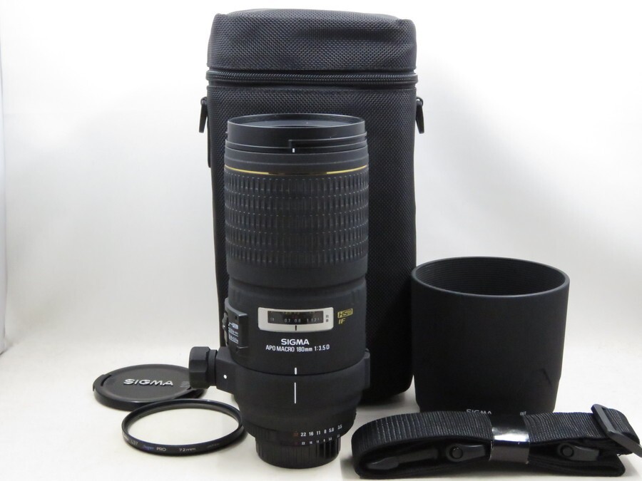 [23630W5]★新品級美観★SIGMA AF 180mm F3.5 APO MACRO EX IF HSM Nikon フード・フィルター・三脚座・ケース付き