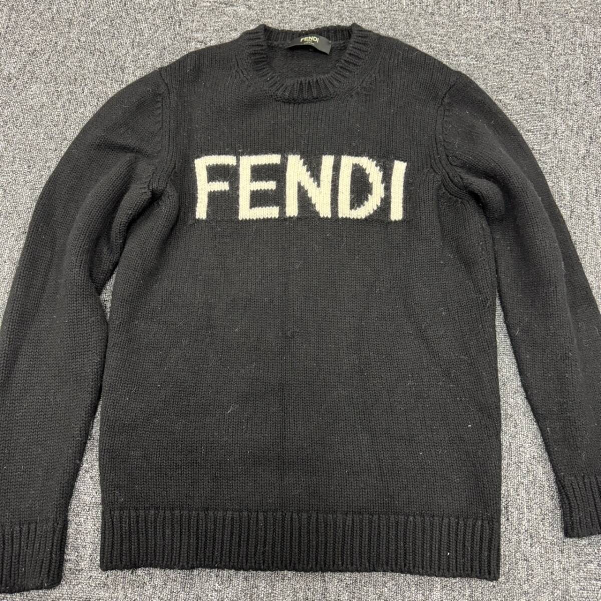 FENDI (フェンディ) Logo Intersia Knit ロゴ クルーネックニット セーター FZZ387 A3M3 ブラック　H0006