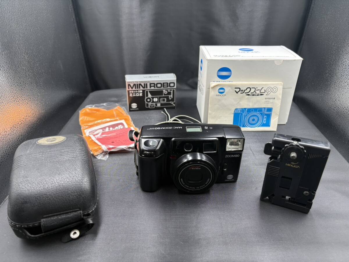 MINOLTA MAC-ZOOM 90 Quartz Date フィルムカメラ MINI ROBO 三脚 ケース 箱付　T0003