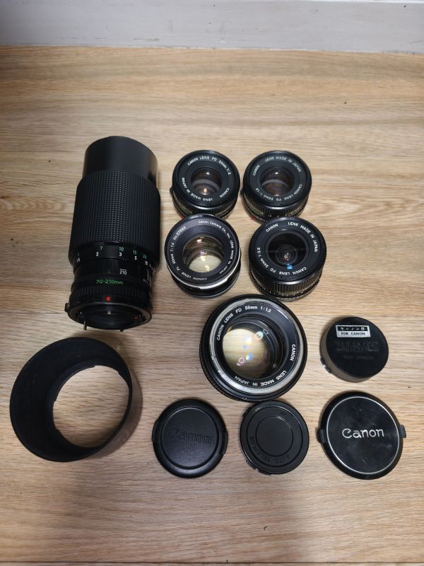 【1円スタートジャンク】Canon キヤノン レンズ FD 50mm f2/FL 50mm f1.4/FD50mm f1.8/FD 24mm f2.8/70-210mm f4/FD 55mm f1.2 計6本セット