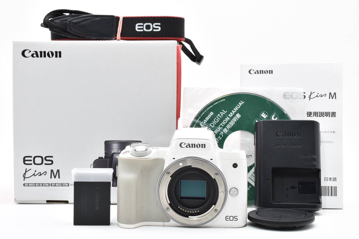 ★キャノン CANON EOS Kiss M ボディ ホワイト 付属品多数 ミラーレス一眼★　#U0384 #102230