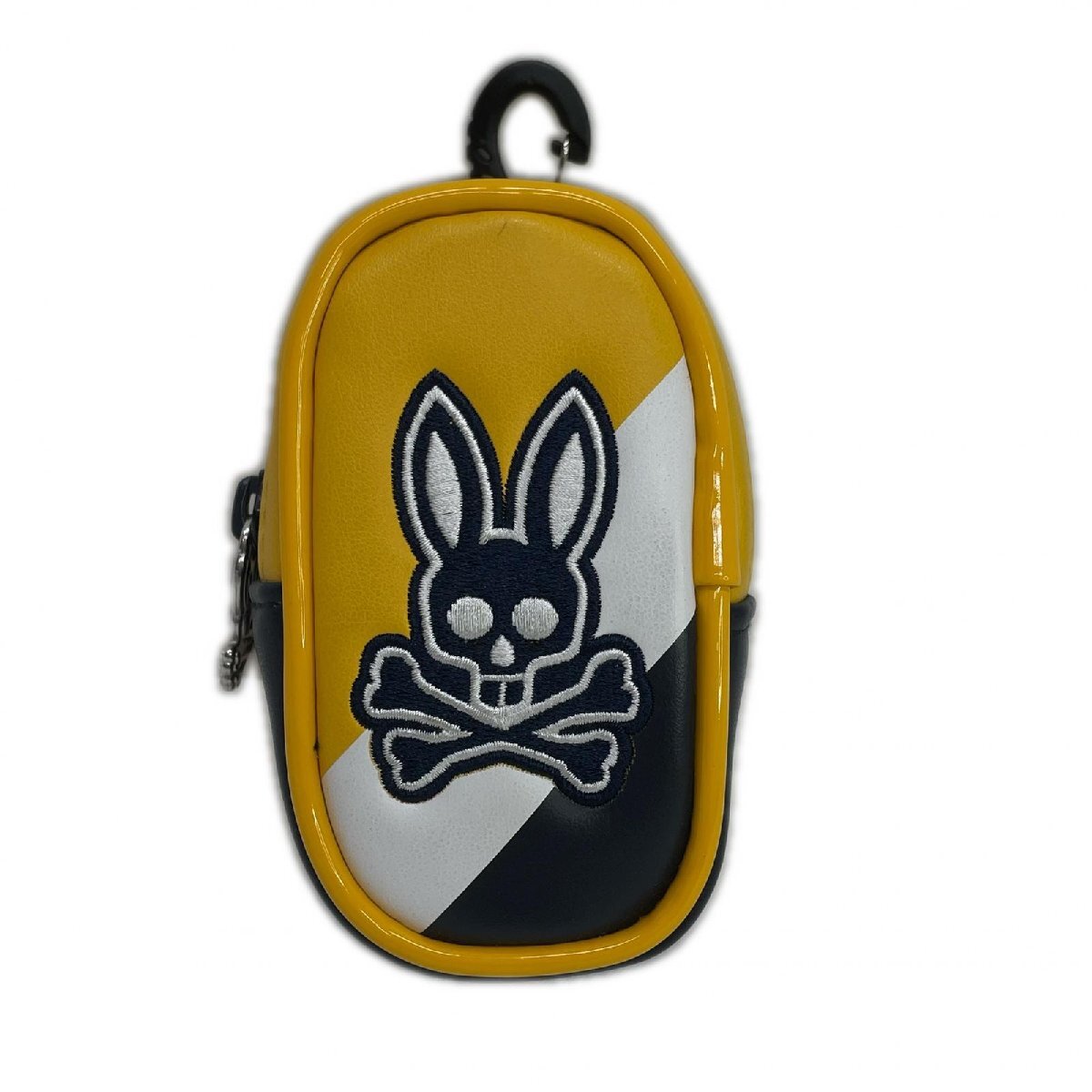 coco 中古 サイコバニー Psycho Bunny ボールポーチ 黄色×紺 イエロー×ネイビー バニー刺しゅう レターパックプラス発送可 K028681