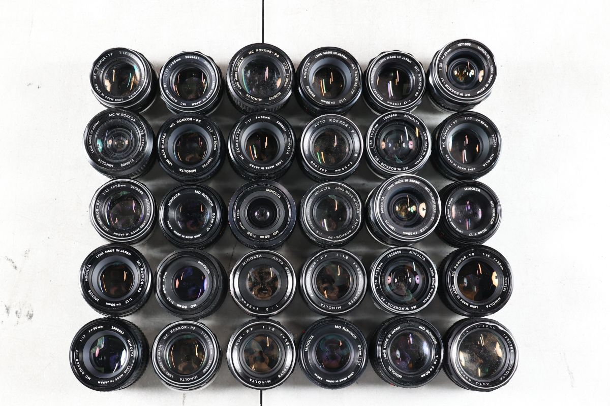 1499 30点まとめ MINOLTA ミノルタ ROKKOR 50mm 55mm 28mm 他 単焦点レンズ まとめ まとめて 大量セット 送料1100円