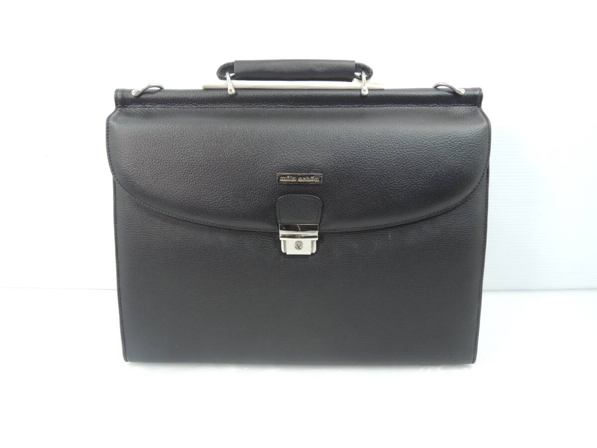 △未使用品 ミラショーン mila schonビジネスバッグ ブリーフケース レザー ブラック ショルダーバッグ 本革 2WAY/管理1564A13-LM0126
