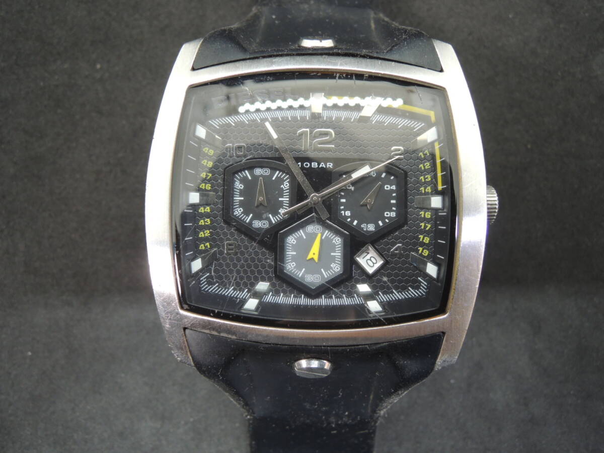 △DIESEL ディーゼル クォーツ 腕時計 DZ-4165 スクエア ブラック文字盤 クロノグラフ デイト 現状/管理1759A12-LM0126