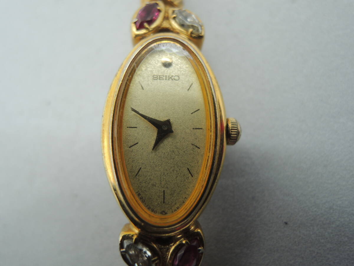 △SEIKO 1E20-5760 ブレスレットウォッチ オーバル ゴールド ゴールド文字盤 腕時計 クォーツ カラーストーン/管理1990A12-LM0126