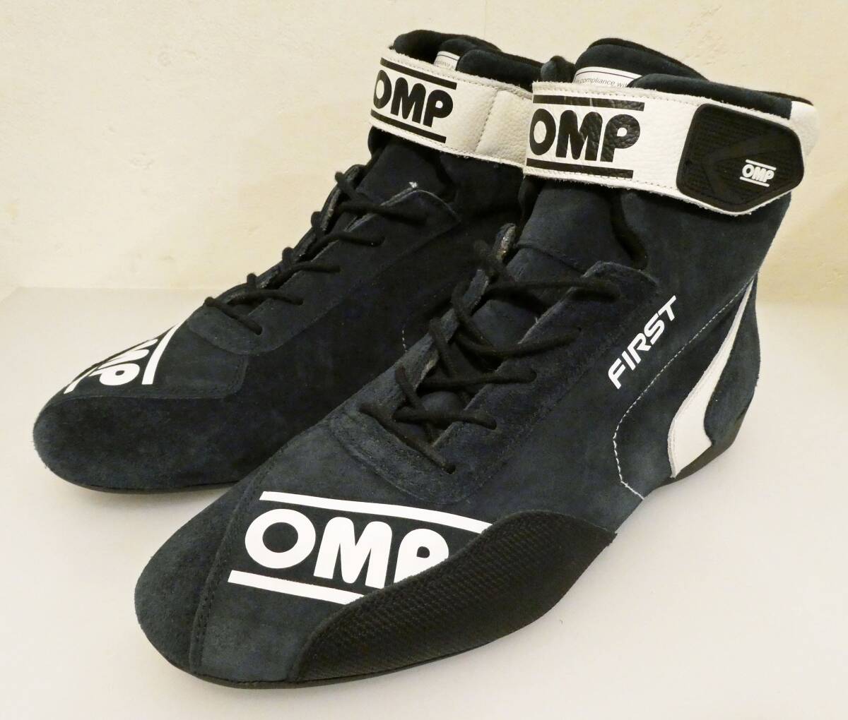 OMP FIRST SHOES ネイビーブルー×ホワイト レーシングシューズ FIA公認8856-2018 26cm
