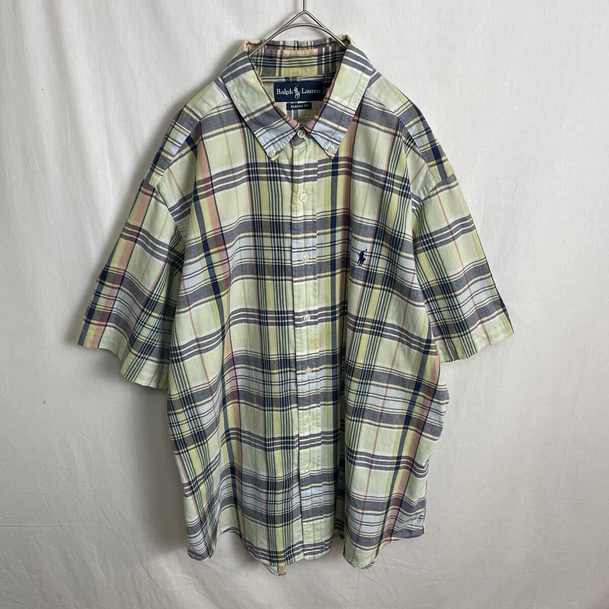 RALPH LAUREN 半袖チェックシャツ　古着　XLサイズ 