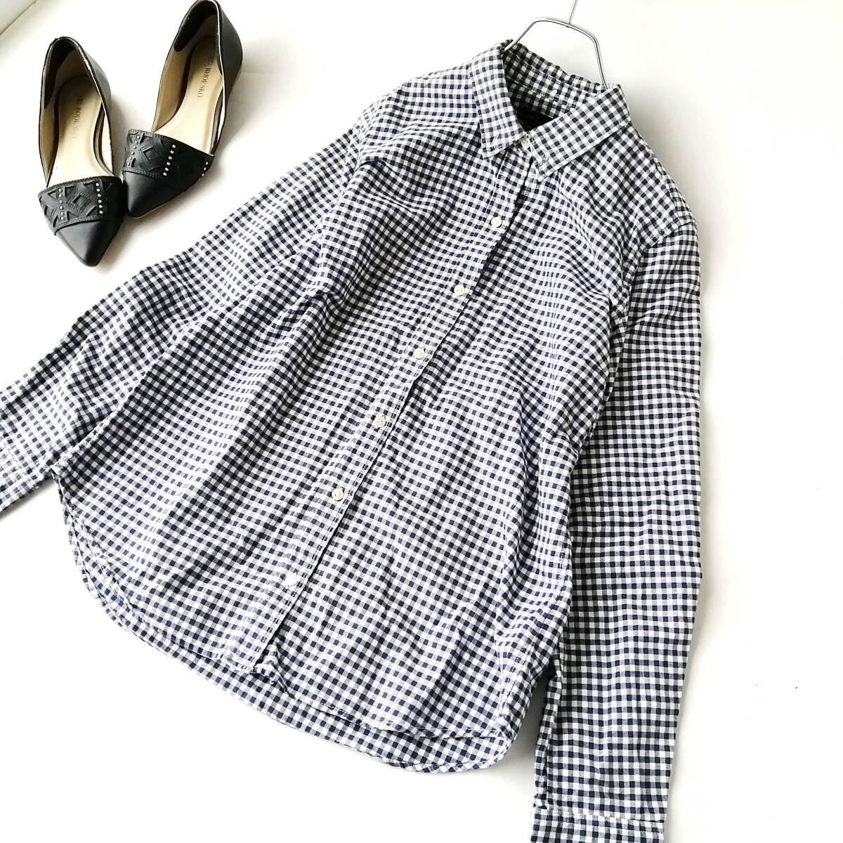 GAP gap ギャップ レディース♪長袖シャツ ブラウス Sサイズ ギンガムチェック ネイビー 260424ni【4点同梱で送料無料】
