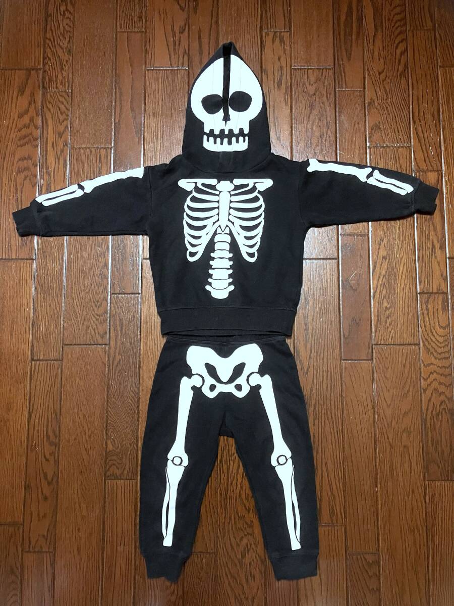 H&M スカル スウェットパーカー スウェットパンツ セットアップ 黒 ブラック 子供服 キッズ US１．５－２Y ドクロ ガイコツ ハロウィン