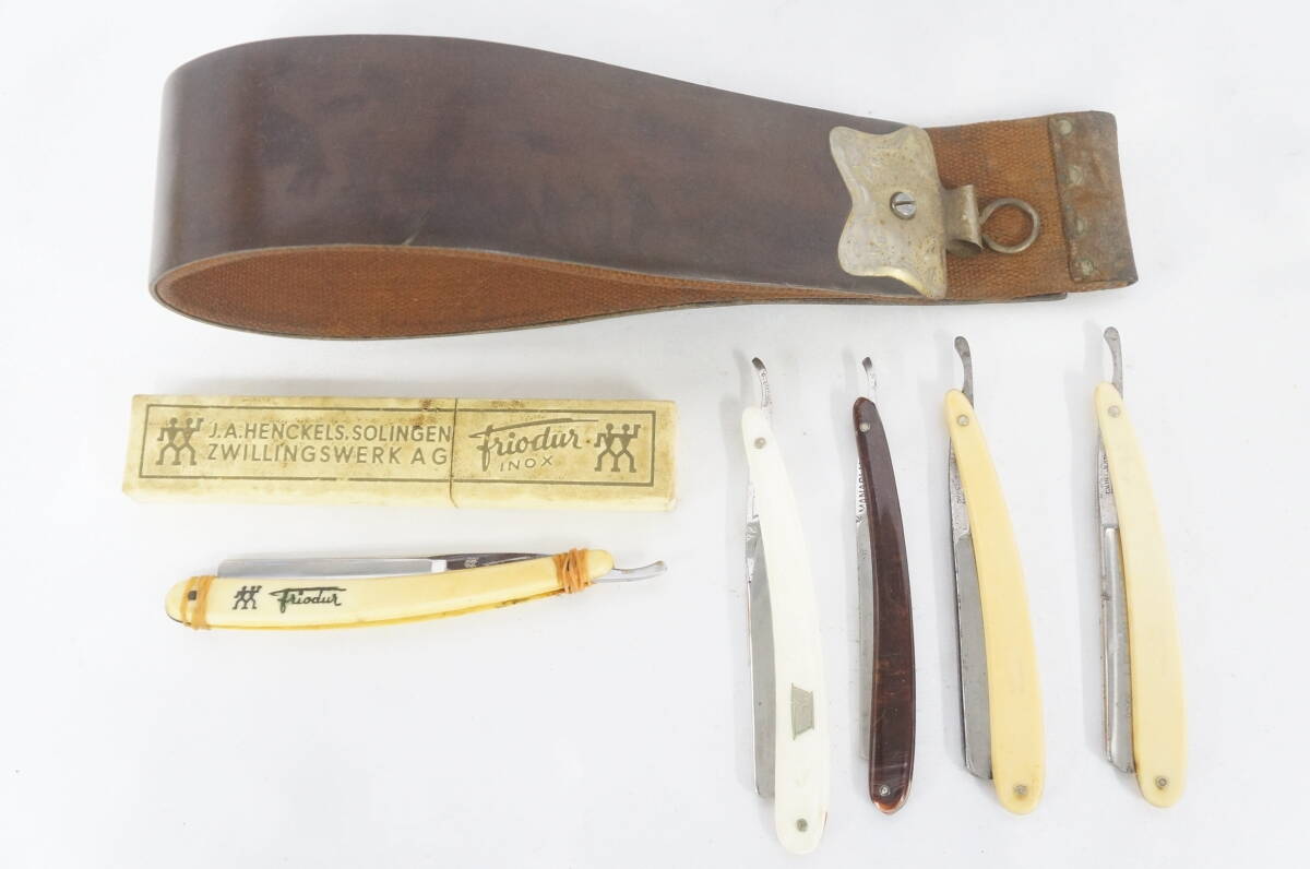ヘンケルス ゾーリンゲン 472 MANASLU 等 西洋剃刀 カミソリ レザーストラップ 革砥 6点 まとめてセット 理容 床屋 7003266011