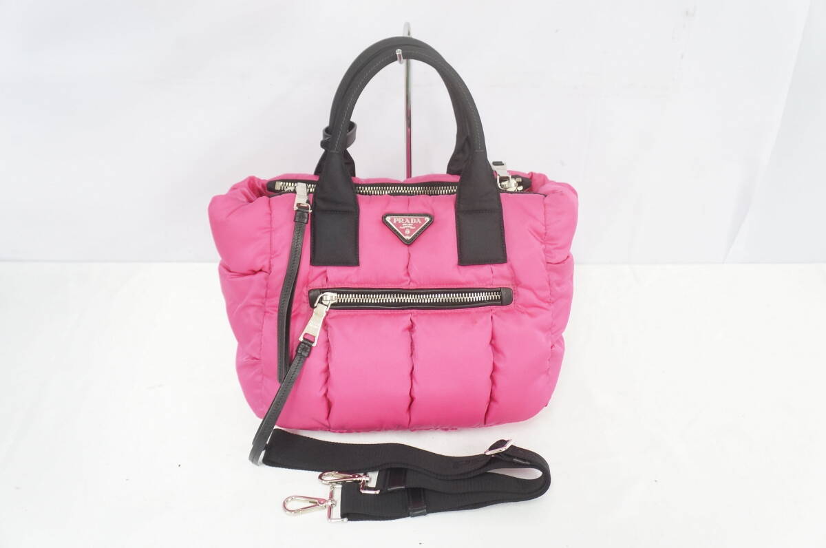 PRADA プラダ ボンバー ピンク系 ナイロン 2WAY ショルダー トートバッグ 9703318041