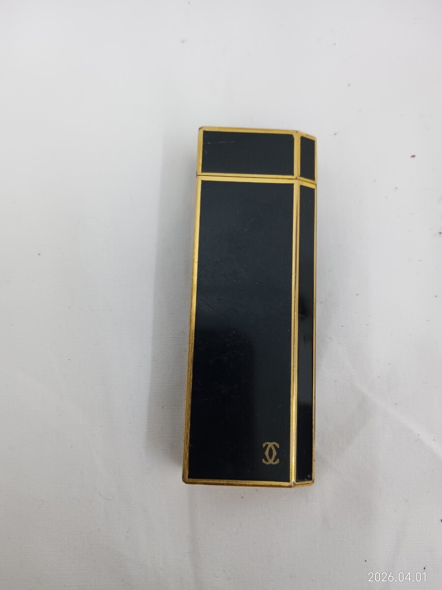カルティエ　 Cartier　 ライター　 ガスライター　 ブラック　 ゴールド　 ローラー式　 喫煙具　ビンテージ