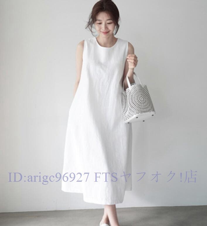 ★新品夏物ワンピース 袖なしワンピース レディース ノースリーブワンピース 夏 ノースリーブワンピース M ホワイト