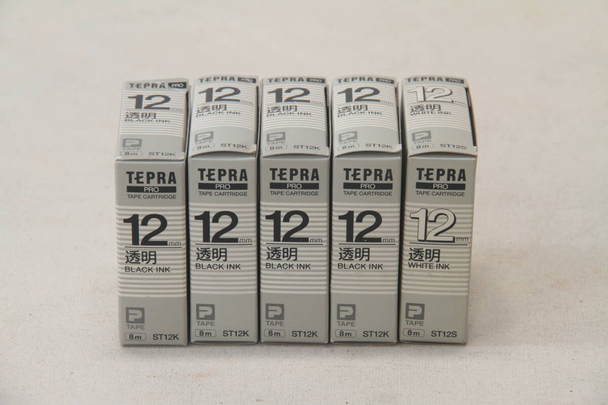 新品 キングジム　テプラプロ ST12K 黒 12mm透明 4個 テプラプロ ST12S 白 12mm透明 １個 KING JIM　TEPRA PRO