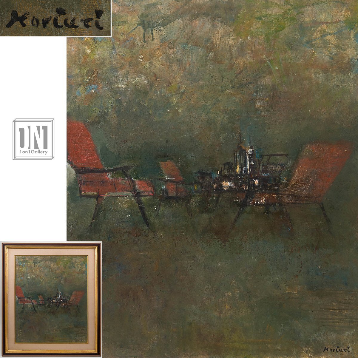 【1on1】真作 堀内規次 『室内』 油彩 キャンバス 20号 1965年 額装 ■ 美術文化協会賞 元自由美術会員 独自の世界を開いた画家