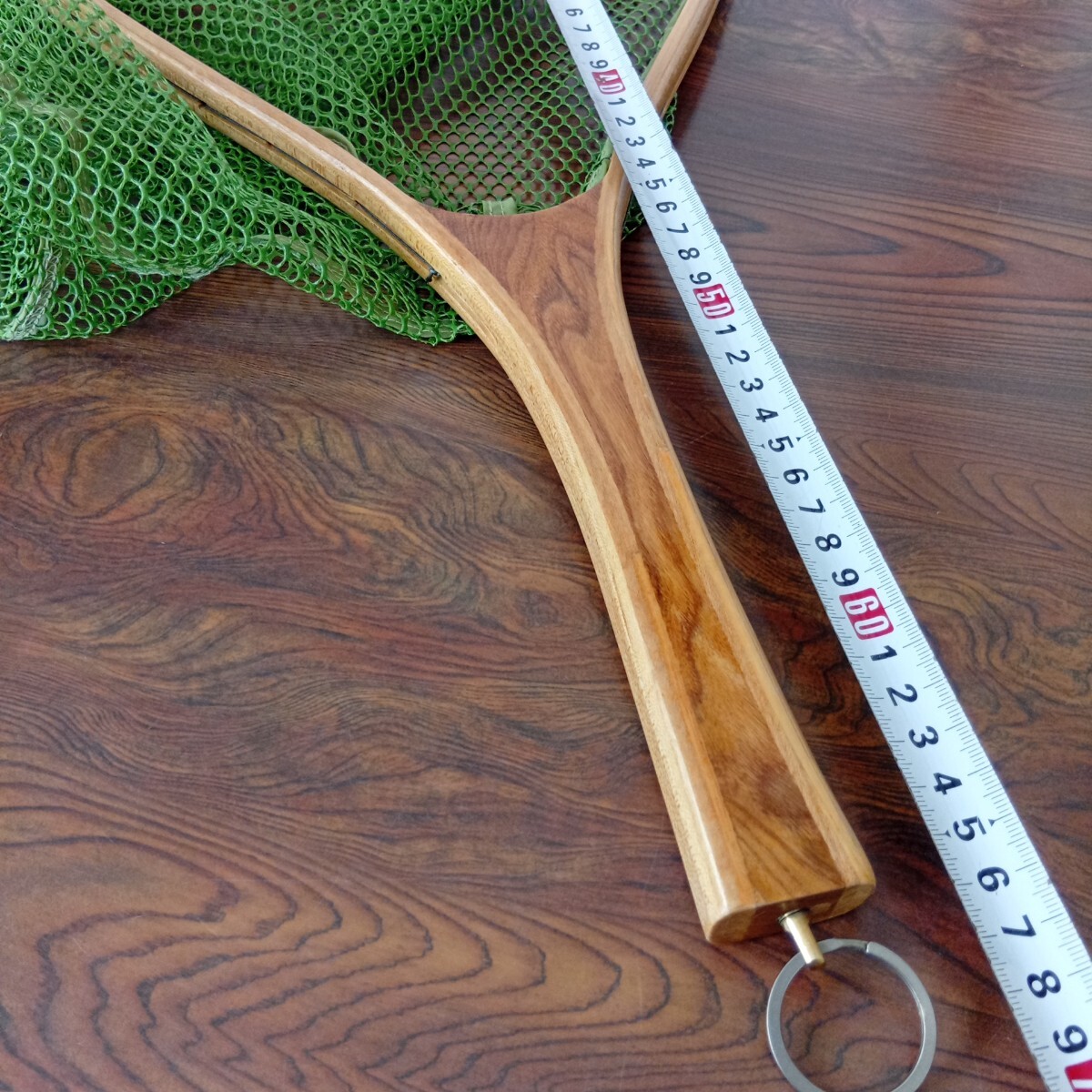 木製ランディングネット 渓流釣り タモ網 ハンドメイド　ラバーネット