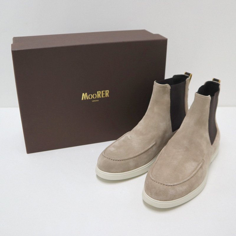 ■【未使用品】MooRER ムーレー チェルシーブーツ モカシン風ステッチ スエード モカ 42サイズ メンズ/ショートブーツ/nj0090