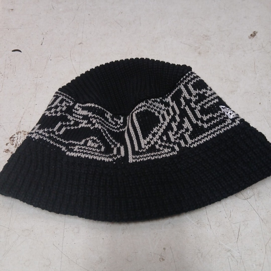 ニューエラニット バケットハット 黒 白 総柄【60サイズ】