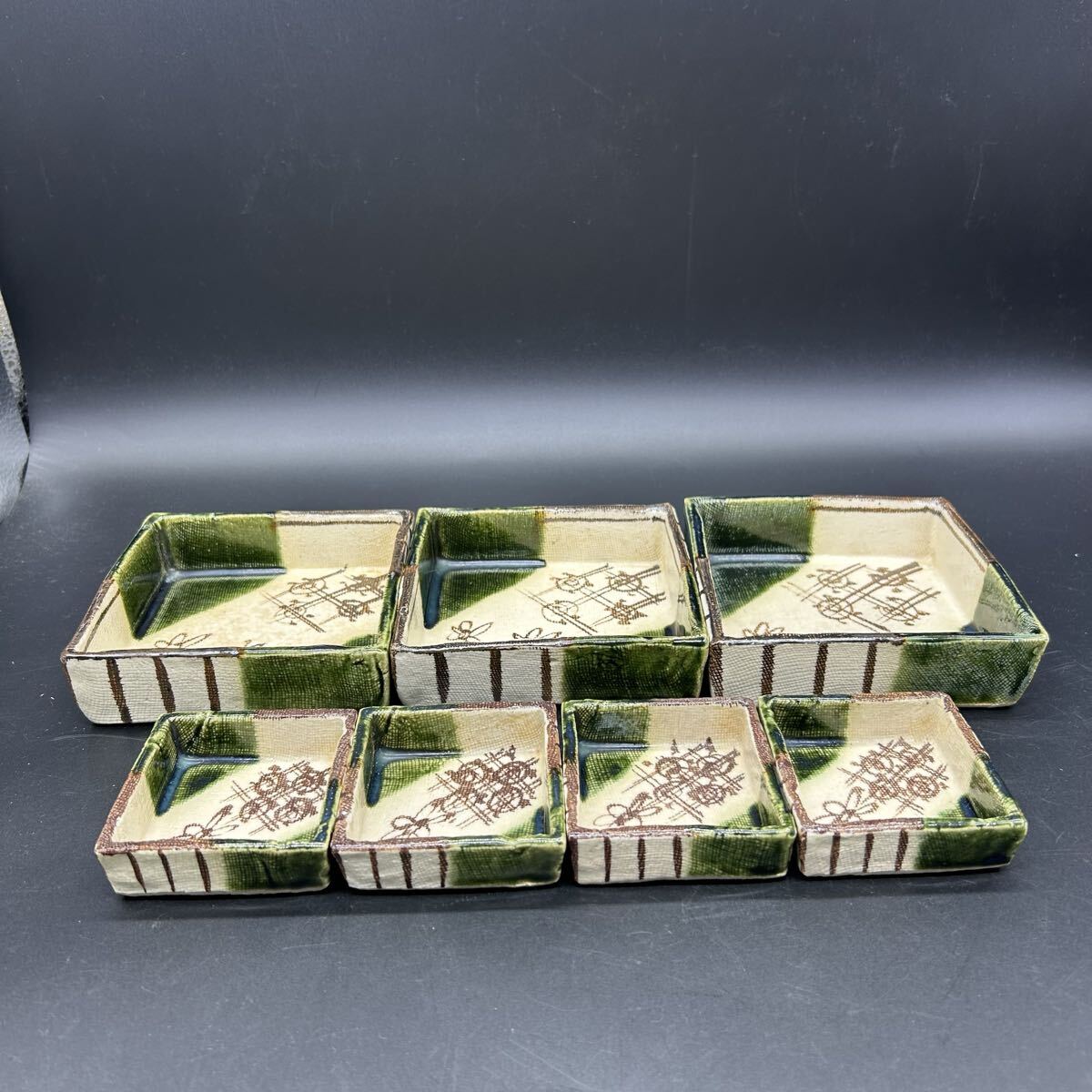 織部 稲山窯 小鉢 小皿 角皿 角鉢 食器 陶器 ル6-10