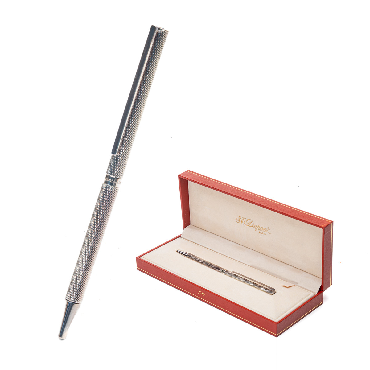 S-970 S.T.Dupont エス・テー・デュポン クラシック ボールペン シルバー ギヨシェ 純正箱付 筆記具