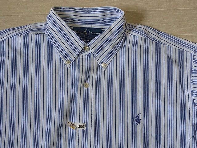 90's Ralph Lauren ボタンダウン　ストライプ　ラルフローレン 半袖BDシャツ　インパクト21　香港　OLD