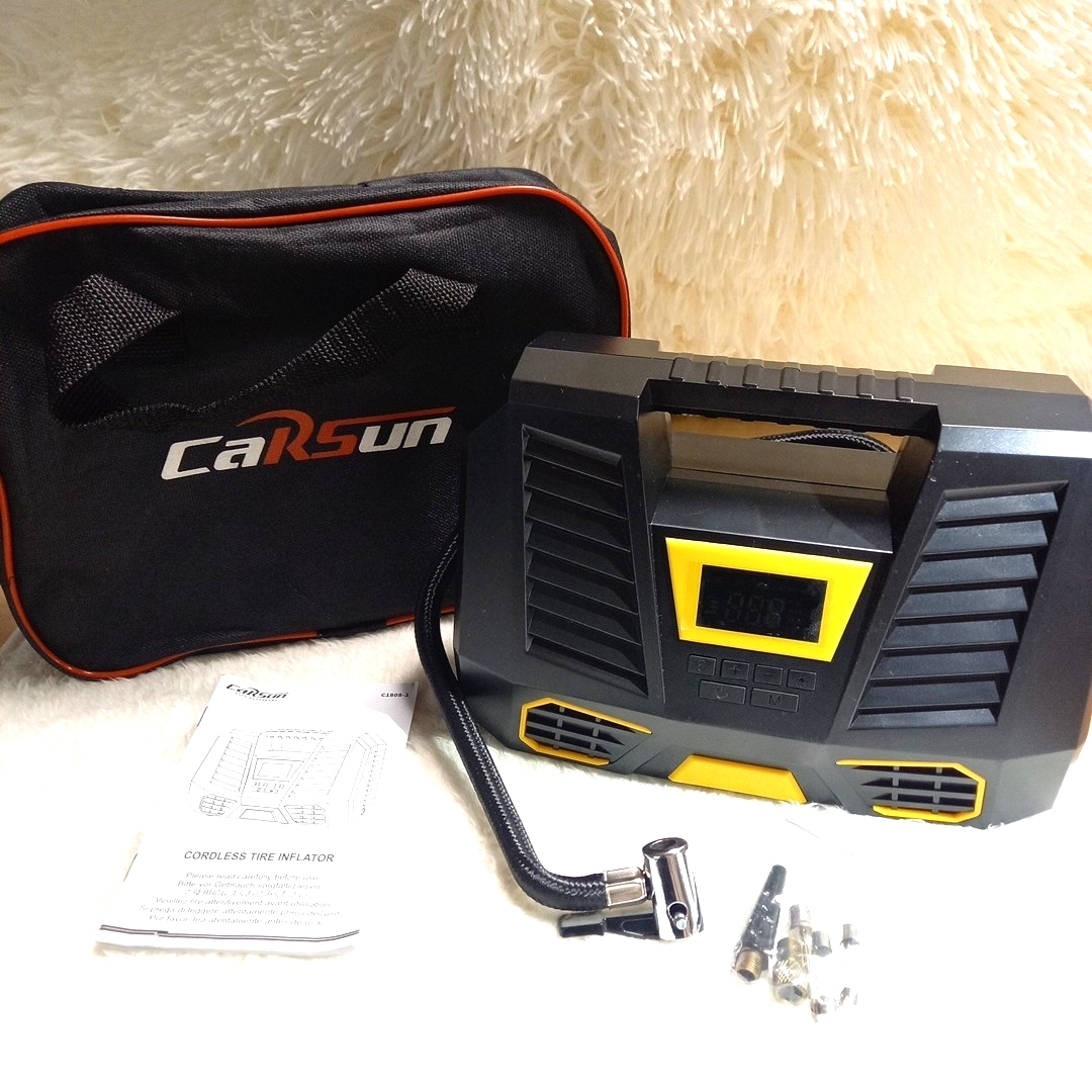 CARSUN 「電動エアコンプレッサー」自動車 自転車 ロードバイク ボールなど　空気入れ