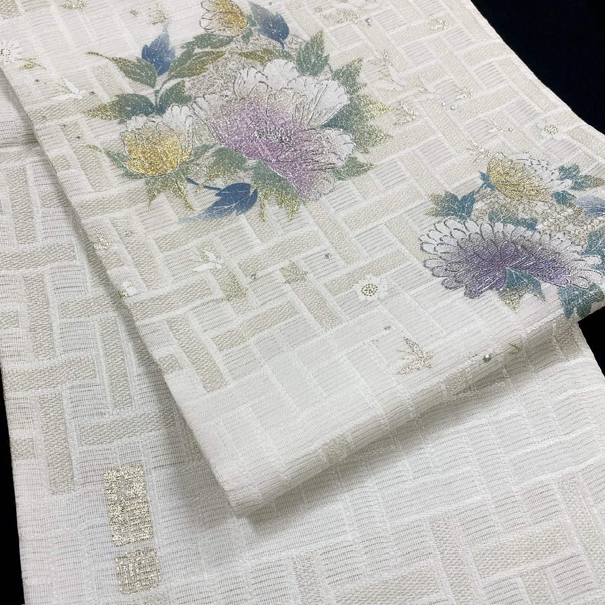 着物月花 現代の名工 和田光正 金彩友禅 絽 品のある花 夏袋帯 お太鼓柄 正絹 夏帯 ガード加工 tob625