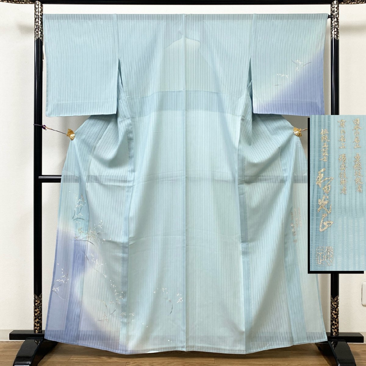 着物月花 現代の名工 金彩友禅 和田光正 ぼかし染 竪絽 品のある花 夏訪問着 未使用品 正絹 居敷当て付き ガード加工 夏着物 tki656