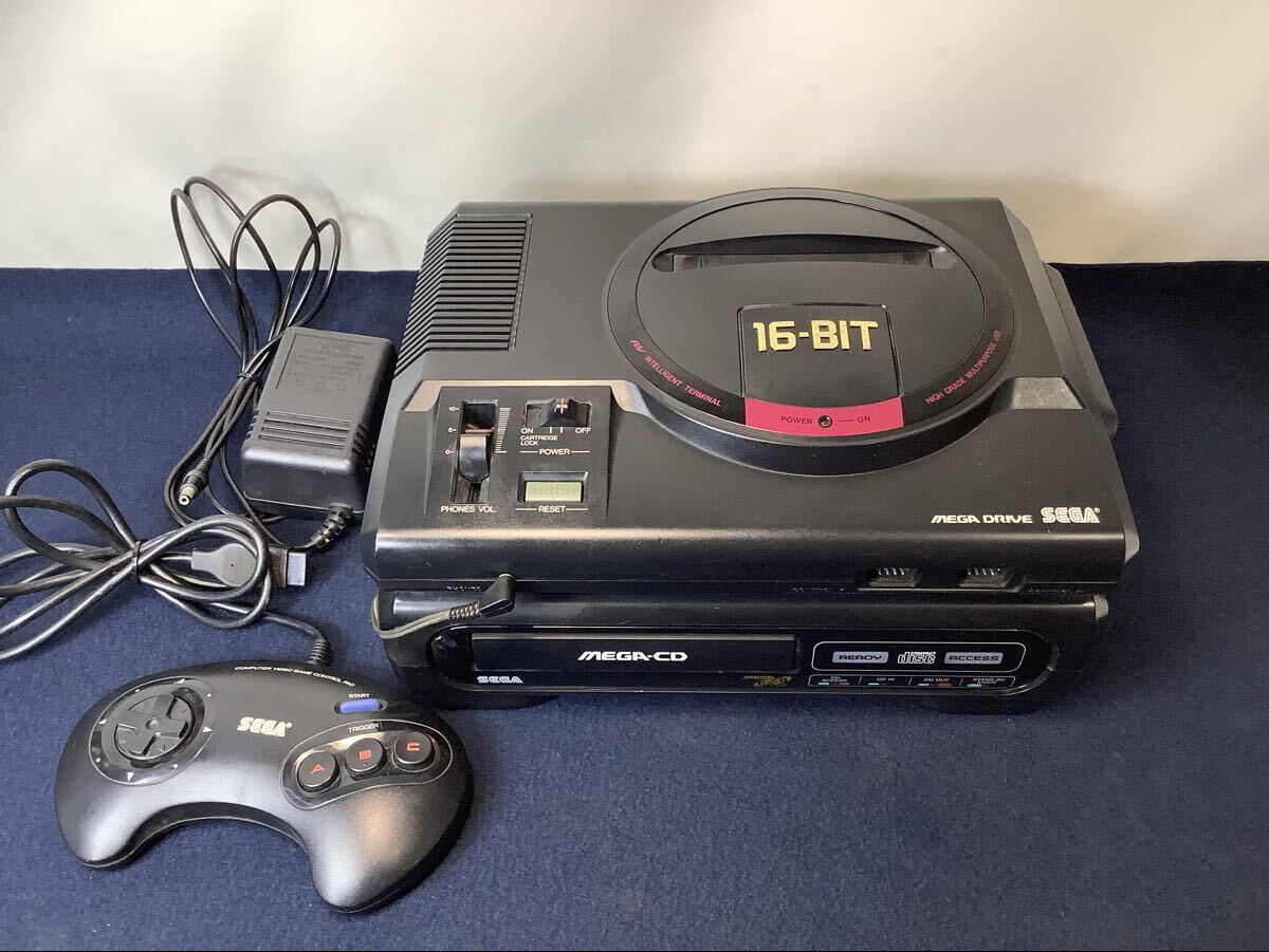 SEGA メガドライブ 本体 HAA-2910 MEGA-CD MEGADRIVE 16-BIT セガ アダプターSA-160A コントローラー SJ-3500 動作未確認ジャンクHI040901