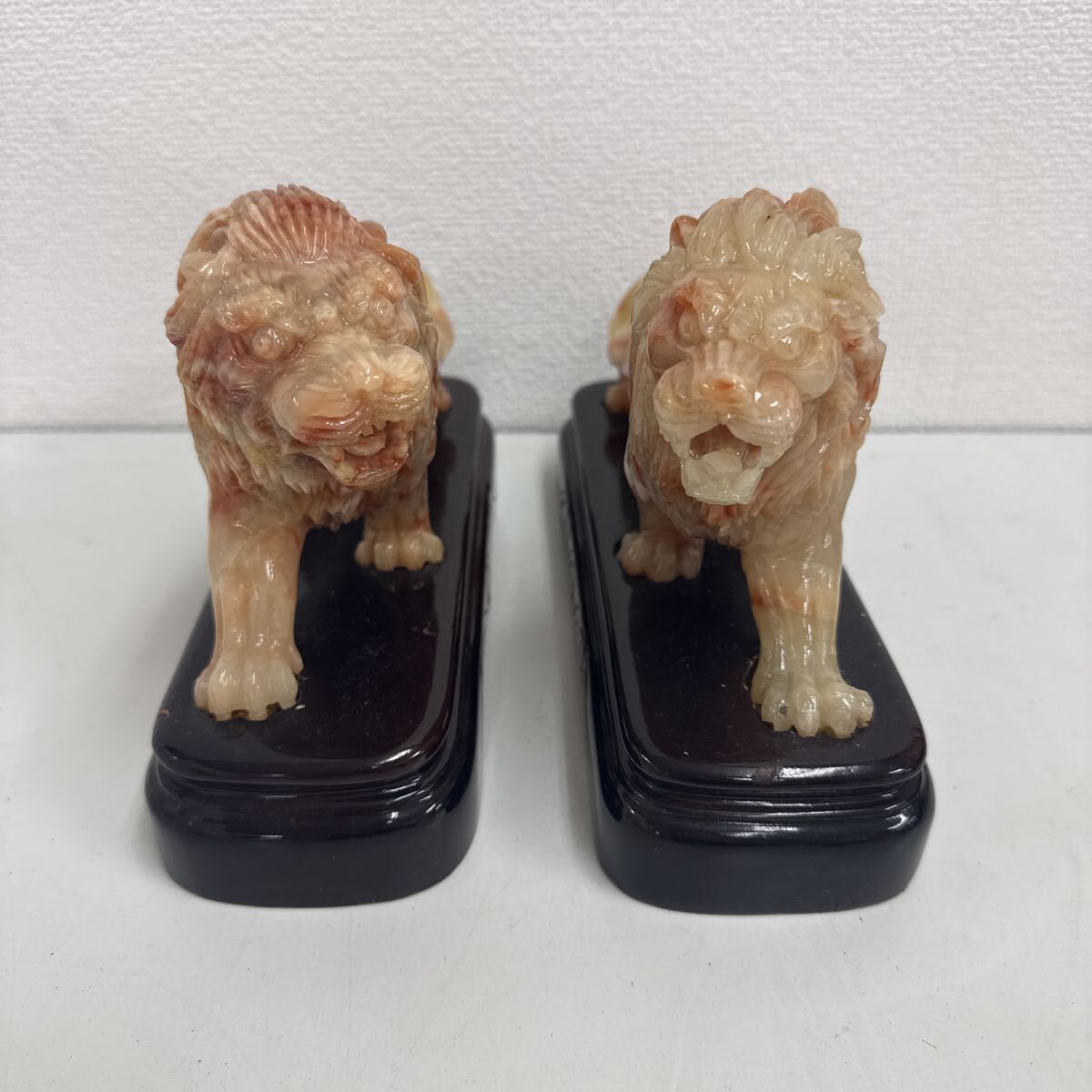 MTS534 ライオン　彫刻像　天然大理石　ピンクマーブル 置物　風水　魔除け　縁起物　オブジェ