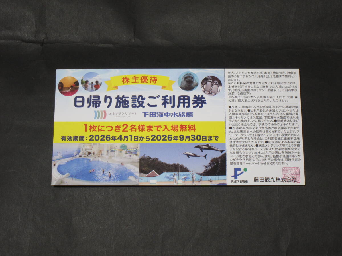 藤田観光 株主優待券 日帰り施設ご利用券 2枚 ユネッサンリゾート 下田海中水族館 2026年9月迄 送料無料
