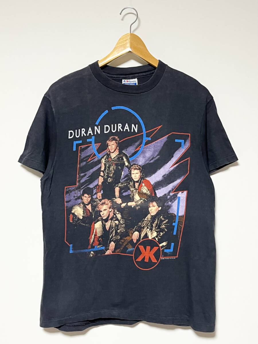 80's/フェード★DURAN DURAN ニューウェーブ バンド Hanes USA製 Tシャツ ブラック/黒 L ビンテージ