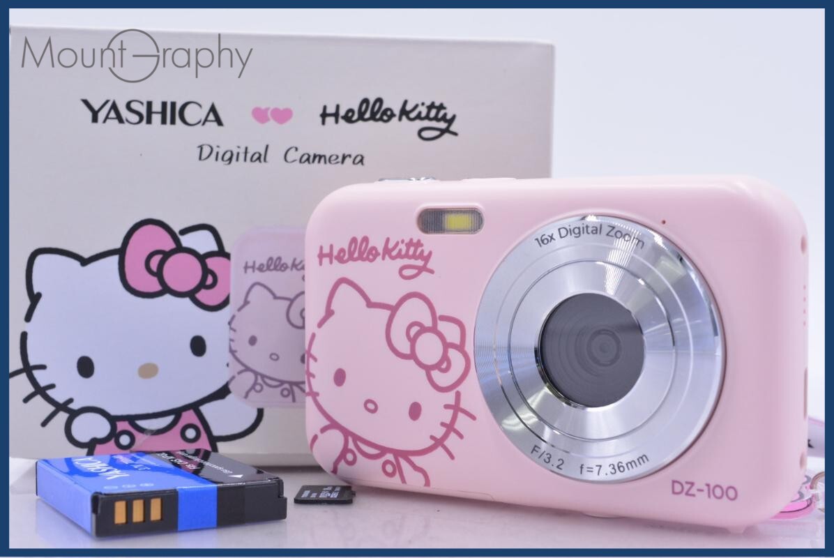 【美品・動作保証】 ヤシカ YASHICA DIGITAL CAMERA Hallo Kitty DZ-100 元箱、バッテリー、ストラップ、キーホルダー、メモリー #yk7110