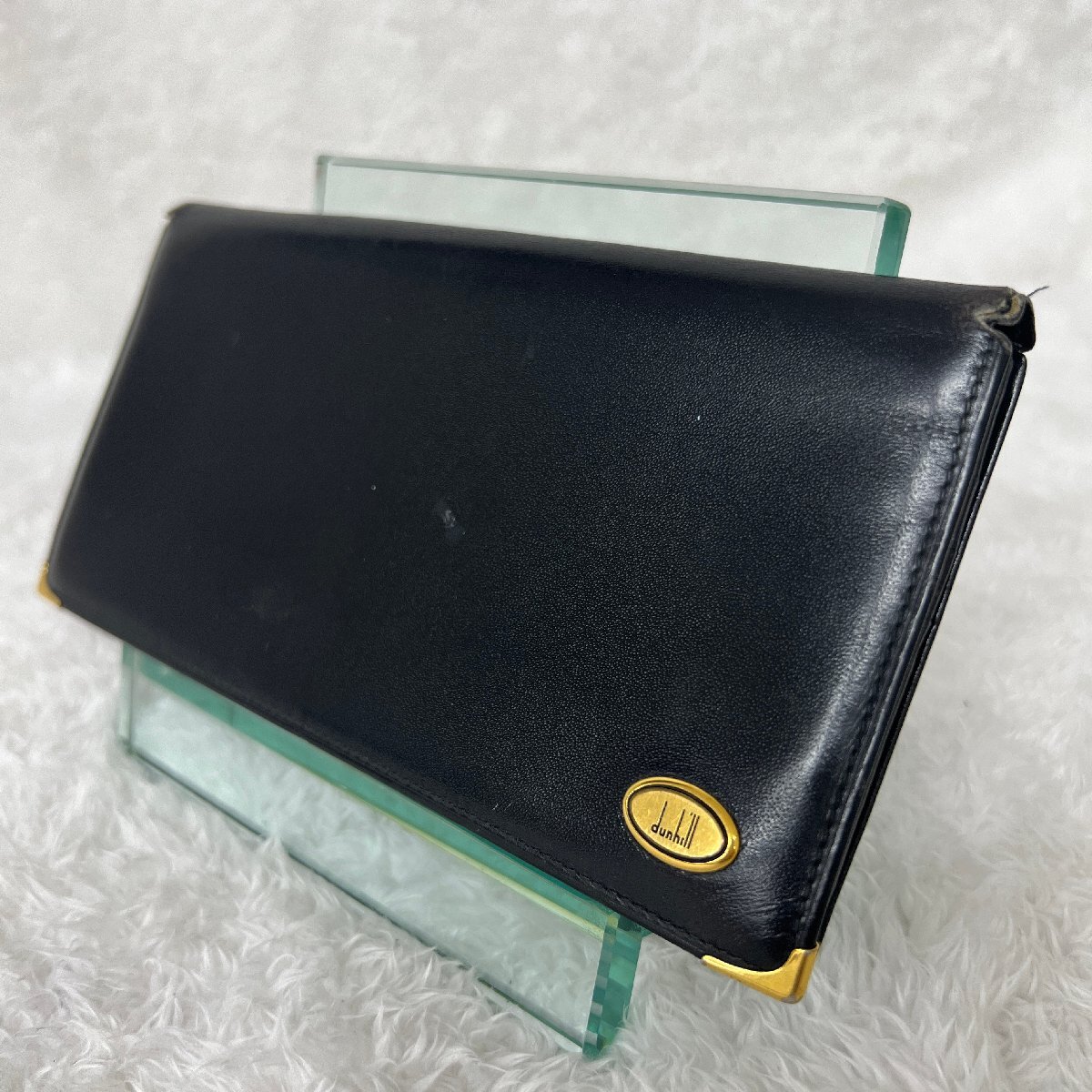 1円1スタ ダンヒル レザー 長財布 ゴールド金具 折り山破れあり ブラック カーフレザー メンズ 【参考価格￥72600-】