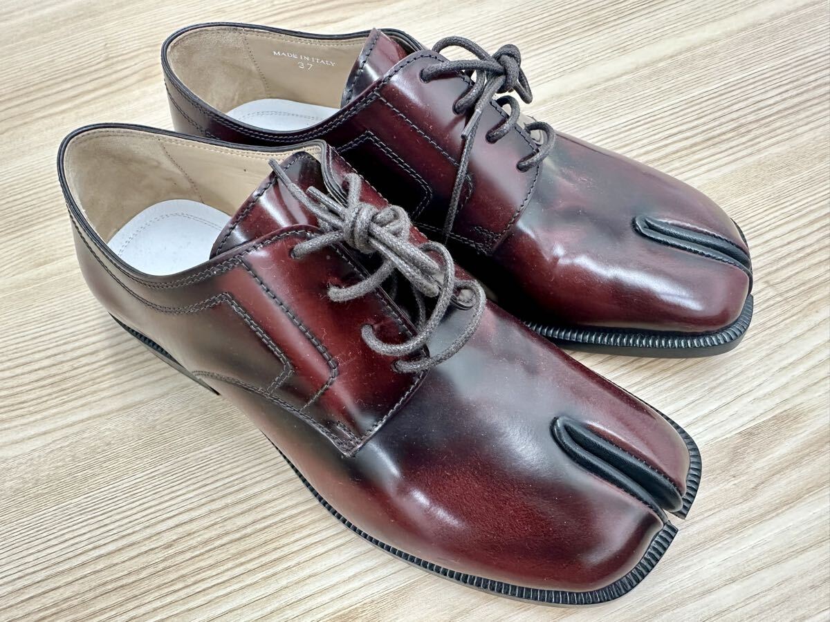 未使用、デッドストック品　Maison Margiela メゾンマルジェラ Tabi タビ レースアップ ダービー シューズ バーガンディ　37