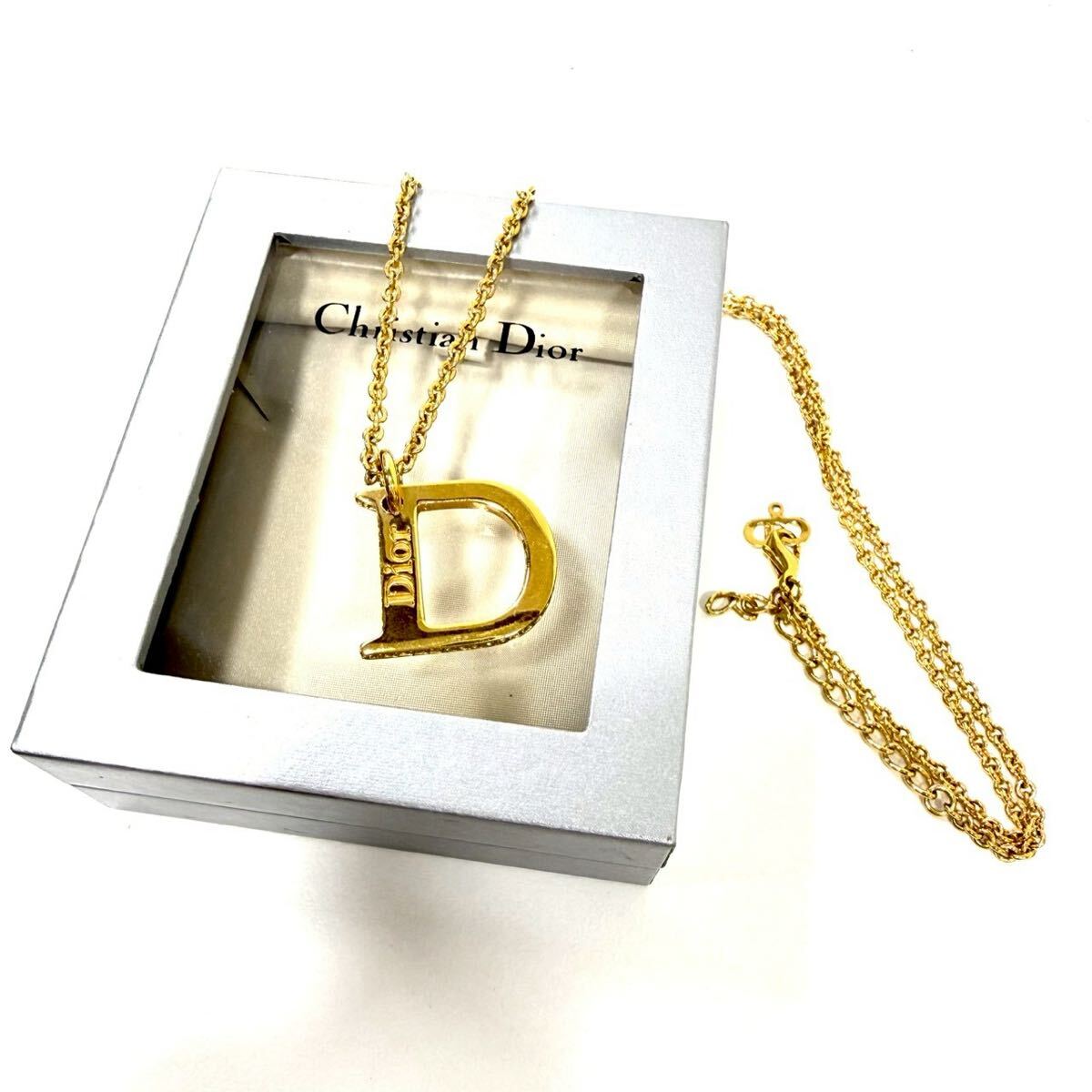 Christian Dior ディオール ロゴ ネックレス ゴールド ラインストーン アクセサリー 箱付き ※切れ IT8HBIEGFW63 F0330