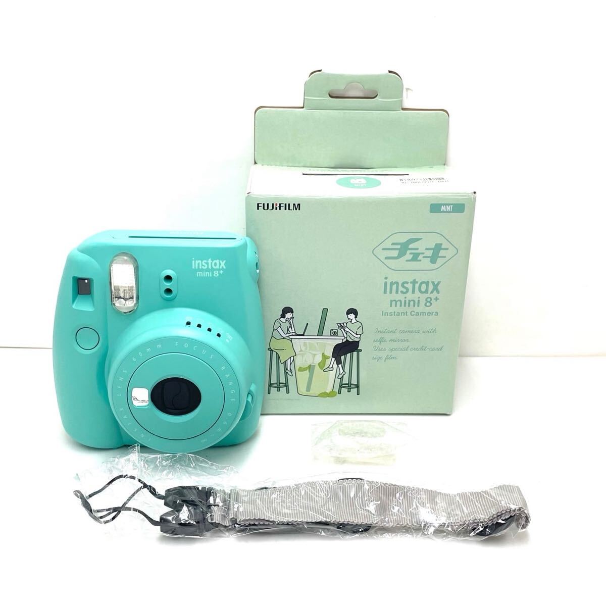 FUJIFILM富士フィルム チェキ instax mini8+ミニ8プラス インスタント カメラ箱付き 取説無し 通電確認済み 現状【FD1005】@60