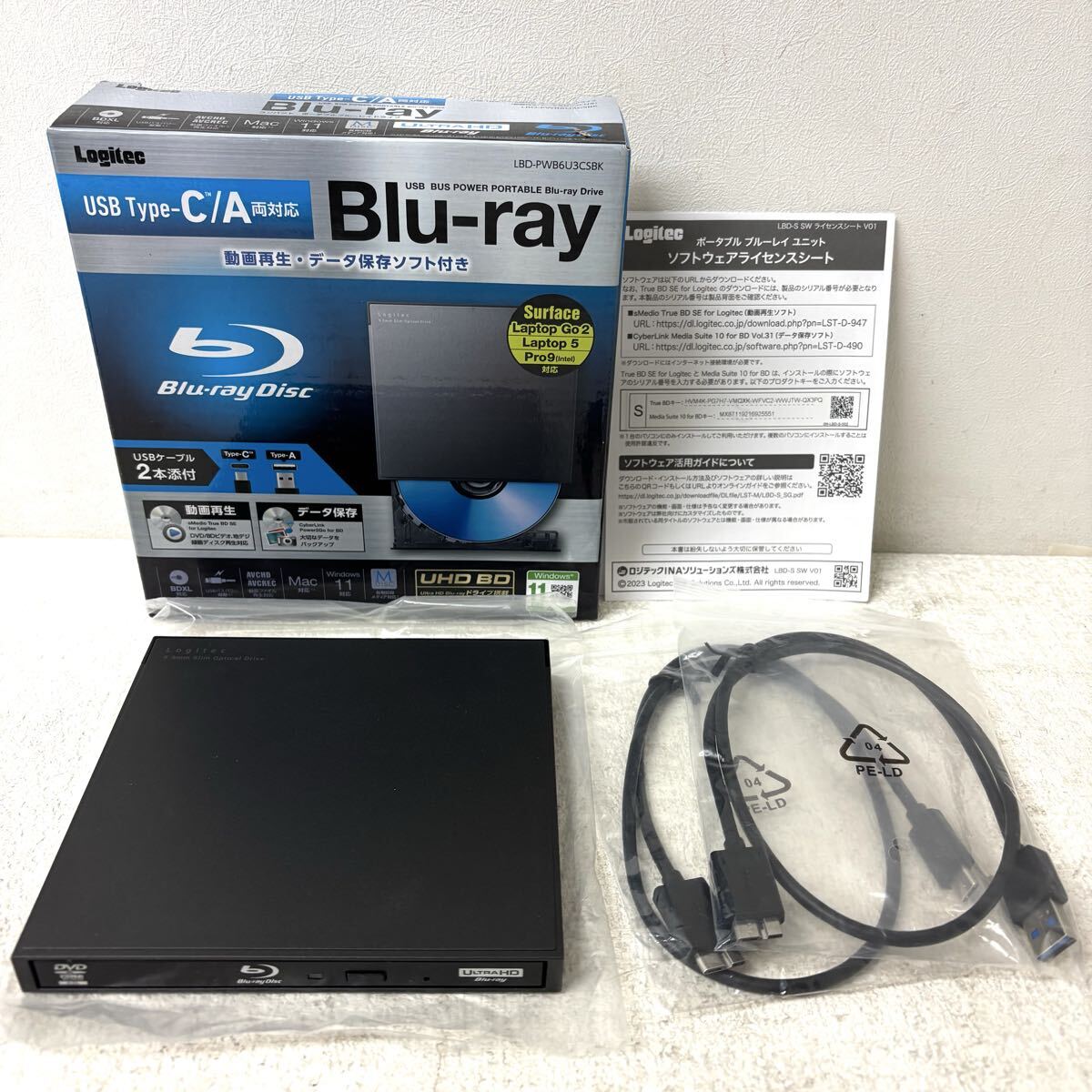 0415E6 Logitec ロジテック ポータブルブルーレイドライブ 外付け LBD-PWB6U3CSBK Blu-rayディスクドライブ ブラック BDドライブ