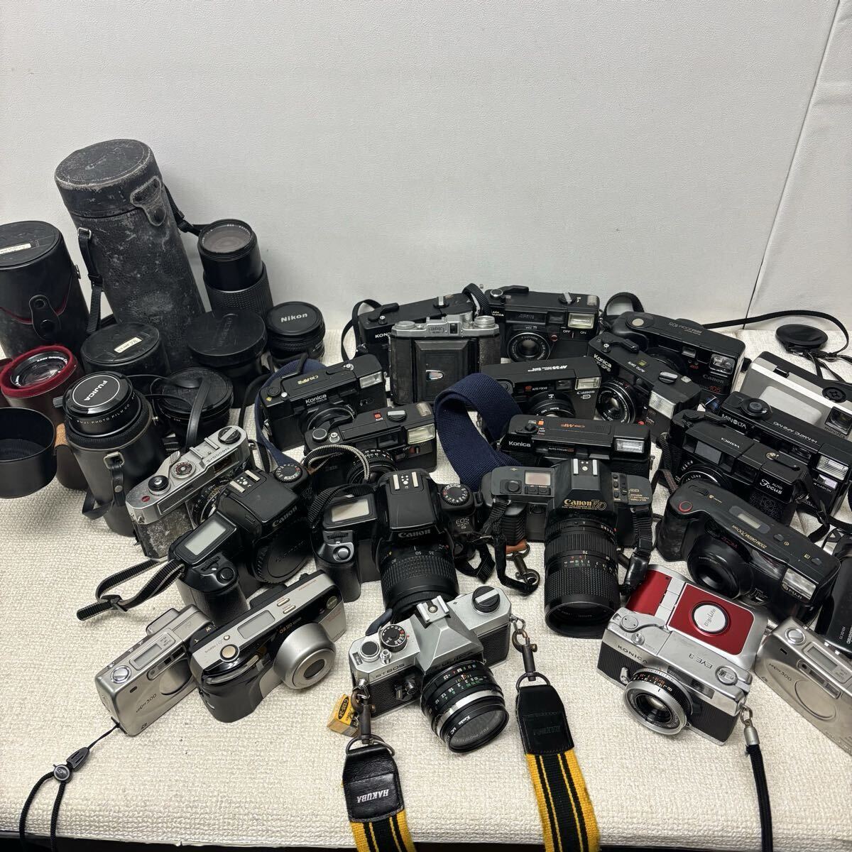 0419A6 まとめ★一眼レフ フィルムカメラ レンズ など 33点セット canon PENTAX MINOLTA OLYMPUS Nikon カメラ